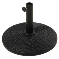 Outsunny Base per Ombrellone Rotonda Effetto Rattan da 12.5kg, Supporto per Pali da 38mm e 48mm, Ø44.5 cm, Nero(m-10)