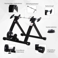 HOMCOM Rollentrainer Fahrradtrainer Heimtrainer Magnetbremse 26"-28"/700C Stahl Schwarz(m-4)