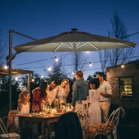 Outsunny Ombrellone a Braccio per Esterno con Luci a LED e Angolazione Regolabile, Ø3x2.5A m, Grigio(m-2)