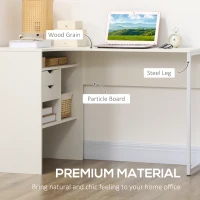HOMCOM L Shaped Desk, 120cm Computer Desk, Corner Desk with 2 Drawers and 3 Storage Compartments for Home Office, Study Workstation, White(m-6)