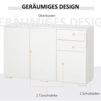 HOMCOM Sideboard Kommode Anrichte, 2 Schubladen, Push-Click, 117 cm x 36 cm x 74 cm, Weiß(m-4)