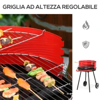 Outsunny Grill BBQ Barbecue a Carbonella Doppia Griglia Regolabile con Ruote Acciaio 51x70x75.5cm Nero e Rosso(m-5)