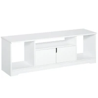 HOMCOM TV-Ständer, TV Schrank, TV-Kommode, Moderner Fernsehtisch mit Schrank und Offene Regale, Spanplatte, Weiß, 120 x 30 x 41cm(m-10)