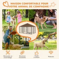 PawHut Chenil extérieur pour Chiens en acier et Tissu Oxford Support gamelle et Toit résistant aux intempéries Espace spacieux(m-4)