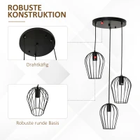 HOMCOM Pendelleuchte Hängeleuchte, moderne, geometrische Hängelampen, Kronleuchter, Metall, Schwarz Ø38 x 133H cm(m-6)