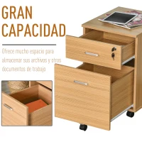 Vinsetto Cajonera de Oficina con Ruedas Mueble Archivador con 2 Cajones para Documentos en Tamaño A4 Cerradura 40x49x58cm Natural(m-4)