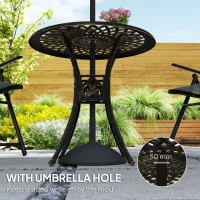 Outsunny 78 cm Round Garden Dining Table with Parasol Hole Antique Cast Aluminium Outdoor Table Only, Bronze Tone(m-5)