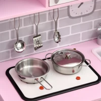HOMCOM Kids Kitchen Playset, with Lights, Sounds, Microwave, Sink and Storage - Pink(m-9)