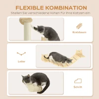 PawHut 3-teiliges Katzenkletter-Set, wandmontierter Katzenbaum mit Kratzpfosten, Stufe, Leiter, Naturholz(m-5)