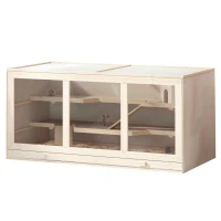 PawHut Wooden Hamster Cage, Small Animals Hutch with Tray, Openable Top, Exercise Play House Pen, 115L x 57W x 55Hcm, Natural(m-1)