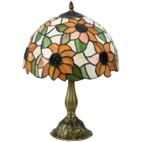 HOMCOM Stained Glass Table Lamp, Handmade Antique Bedside Lamp for Bedroom, Living room, Home, Nightstand, Decorative Night Light, Orange Sunflower(m-11)