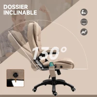 Vinsetto Fauteuil de bureau massant et chauffant, chaise de bureau, chaise ergonomique avec hauteur réglable, dossier inclinable et télécommande filaire, pivotant à 360° tissu en polyester beige(m-7)