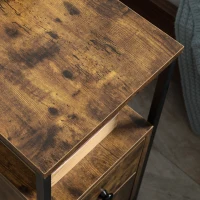 HOMCOM Set of 2 Side Table, Narrow Bedside Table with 2 Drawers and Storage Shelf, Industrial End Table with Metal Frame for Small Spaces, Rustic Brown(m-9)
