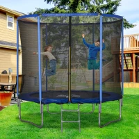 HOMCOM Trampolino Elastico da Esterno, Tappeto Elastico per Bambini e Adulti da Giardino con Rete di Sicurezza, Scaletta e Bordo Imbottito, Giochi da Giardino e Casa, Ø244x240cm, Blu e Nero(m-2)