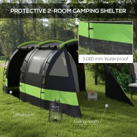 Outsunny Four Man, Two Room Blackout Tent, with Accessories - Black(m-4)