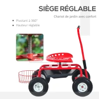 Outsunny 2 en 1 Tabouret pivotant Chariot Mobile de Jardin Charge Max. 150 Kg Rouge et Noir(m-5)