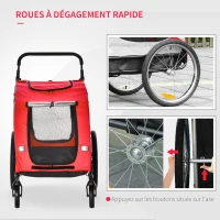 PawHut Remorque à vélo pour chien convertible jogger 2 en 1 pour animaux avec drapeau réflecteurs - rouge(m-7)