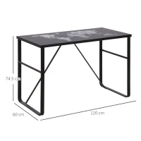 HOMCOM Tempered Glass Top Writing Desk with World Map Printing, Writing Workstation, Home Office Table with Metal Frame, Easy Assembly, Black(m-3)