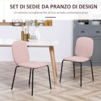HOMCOM Set di 2 Sedie da Pranzo in Tessuto Imbottite e Impilabili con Gambe in Acciaio, Rosa(m-6)