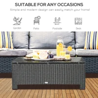 Outsunny PE Rattan Coffee Table, Rectangular Outdoor Coffee Table with Tempered Glass Top, 70 KG Capacity for Garden, Balcony, Terrace, Patio, Black(m-4)