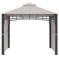 Outsunny Gazebo da Giardino 3x3 m con Tenda Parasole Laterale, Altezza 288 cm, Cachi(m-8)