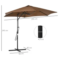 Outsunny Sombrilla Voladizo de Jardín Ø295x245cm Manivela Manual con 6 Varillas de Metal y Base Cruzada para Patio Terraza Marrón(m-3)