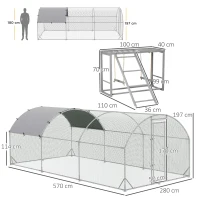 PawHut Walk In Chicken Run with Chicken Activity Shelf and Cover, 2.8 x 5.7 x 2m(m-3)
