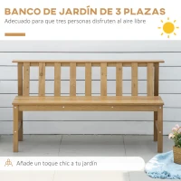 Outsunny Banco de Jardín de 3 Plazas Banco Exterior de Madera con Respaldo de Listones para Terraza Patio 144x60x77 cm Natural(m-4)