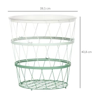 HOMCOM Mesita Auxiliar con Tapa Cesta de Alambre Apilable de Acero para Dormitorio Baño Salón Ø39,5x40,8 cm Verde(m-3)