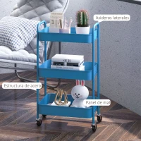 HOMCOM Carrito de Almacenamiento con 3 Cestas y Marco de Acero para Salón Dormitorio Oficina Cocina 45x30,6x79 cm Azul Oscuro(m-6)