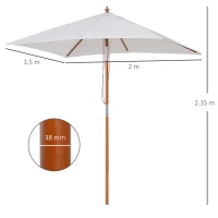 Outsunny Ombrellone da Giardino Inclinabile 2x1.5m a 6 Stecche con Palo in Legno di Abete e Corda, Beige(m-3)