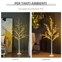Outsunny Albero di Natale Bianco con Luci LED, Base Quadrata e Cavo di Alimentazione, in Acciaio e PP, 20x20x150(m-5)