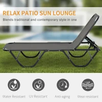 Outsunny Sun Lounger Relaxed Recliner with 5-Position Adjustable Backrest Aluminium Frame for Pool, Sun Bathing, Grey(m-6)