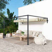 Outsunny 3 x 4m Steel Pergola, with Retractable Canopy - Khaki(m-8)