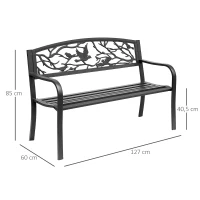 Outsunny Banc de Jardin 3 Places banc extérieur jardin Style Rural Chic pour balcon terrasse patio 127 x 60 x 85 cm métal époxy anticorrosion Noir(m-3)