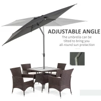 Outsunny 3 x 2m Garden Parasol Umbrella, Outdoor Market Table Umbrella with Aluminium Pole & Crank, Rectangular Tilting Parasol Sun Shade Canopy, Grey(m-4)