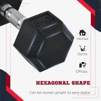 HOMCOM 2x8kg Hex Dumbbell Rubber Weights Sets Hexagonal Gym Fitness Lifting Home(m-5)