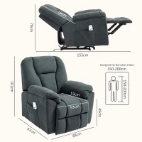 HOMCOM Elektrischer Relaxsessel mit Massage- und Wärme-Funktionen, Polstersessel mit USB-Anschluss, Seitentaschen, Grau(m-3)