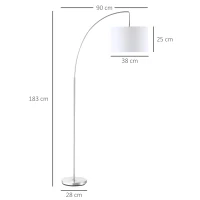 HOMCOM Lampadaire arc lampadaire arceau courbé design contemporain abat-jour polyester interrupteur à pied pour salon chambre et bureau 90 x 38 x 183 cm blanc et argent(m-3)
