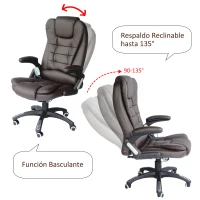 HOMCOM Silla de Oficina y Escritorio Regulable en Altura Reclinable 135° y Función Basculante Con Calefacción y Función Masaje con 5 Programas y 6 Puntos Vibratorios 62x68x111-121cm Hasta 120kg Marrón(m-6)