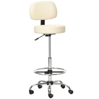 HOMCOM Barhocker Drehstuhl Höheverstellbarer Barstuhl mit Rollen aus Kunstleder-Leder Arbeitshocker Bürohocker 360° schwenkbar mit Lehne Gepolstertet Beige 56 x 57 x 104-127 cm(m-11)