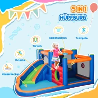 Outsunny Hüpfburg, mit Rusche, Hüpfbereich, Pool, aufblasbar, inkl. Elektropumpe, für bis 3 Kinder, 380 x 340 x 170 cm(m-4)
