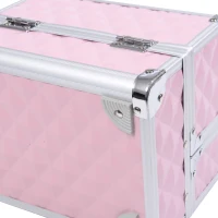 HOMCOM Maletín de Maquillaje Organizador Cosméticos Profesional Estuche de Maquillaje Caja de Belleza Portátil Con Espejo Cerradura Varios Compartimientos 20x15x15cm Aluminio(m-7)