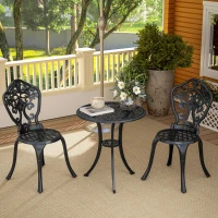 Outsunny Three-Piece Aluminium Floral Bistro Set - Black(m-9)