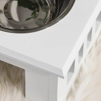 PawHut Ciotole Rialzate per Cani Piccoli e Taglia Media, Supporto in MDF con 2 Ciotole in Acciaio, Bianco(m-7)