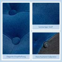 HOMCOM Hocker, rund, mit Staufach, Steppdesign mit Knöpfen, Bezug in Samtoptik, blau, 60 x 60 x 40cm(m-5)