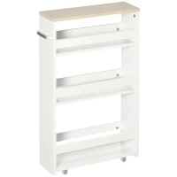 kleankin Chariot de rangement à 3 niveaux chariot de stockage étagère sur roulettes pour cuisine étroite salle de bain buanderie bureau avec poignée - 48 x 15 x 80 cm blanc(m-10)