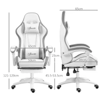 Vinsetto Computer Gaming Chair, PU Leather Desk Chair with Footrest, Swivel Task Chair with 135° Reclining Back and Lumbar Support, PC Chair for Adults, White and Grey(m-3)