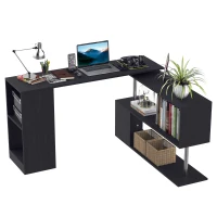 HOMCOM Scrivania Angolare Salvaspazio con Ripiano a S, Scrivania Moderna in Legno, 140x120x78 cm, Nero(m-10)