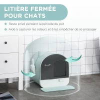 PawHut Bac à litière pour chat maison de toilette pour chat avec porte battante, pelle et filtre inclus dim. 43L x 44l x 47H cm(m-5)